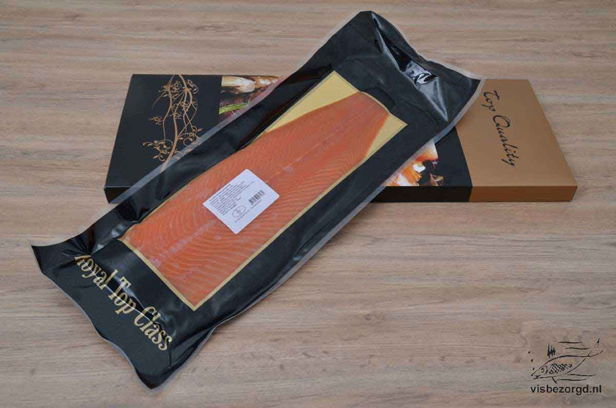 Gerookte zalm in showdoos Gerookte zalm in showdoos